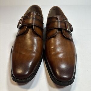 LA MILANO Men's Brown Leather Monk Strap Shoes Size  US 10 Standard LZ305